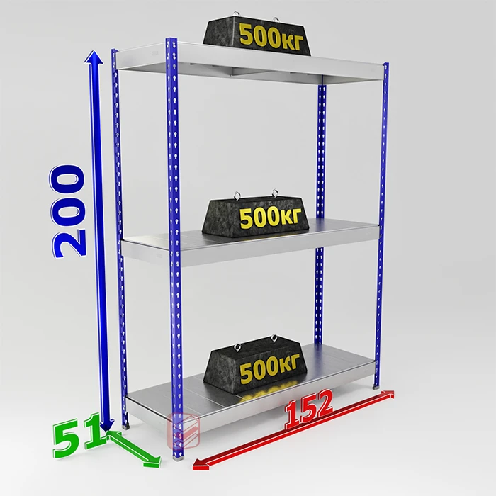 Стеллаж металлический на зацепах SB 200х152х51 3 оцинкованные полки фото Стеллаж Мастер