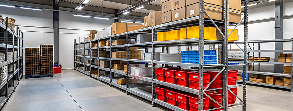 Стеллажи металлические среднегрузовые в интерьере склада - фото Стеллажин Стеллажи металлические среднегрузовые в интерьере склада - фото Стеллажин